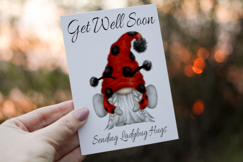 Ladybird Gnome Get Well Soon Card, Gnome Get Well Card